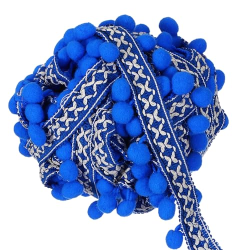 Borla de encaje con flecos de pompón azul ideal para personalizar cortinas y ropa infantil 2