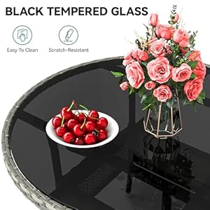 YITAHOME 31.5" Patio Table for 4-Person, Outdoor Patio Wicker Round Dining Table, All-Weather Rattan Bistro Dining Table w/Glass Tabletop for Backyard Deck Porch Poolside, Gray YITAHOME 315 Patio Table for 4 Person Outdoor Patio Wicker Round Dining Table All Weather Rattan Bistro Dining Table wGlass Tabletop for Backyard Deck Porch Poolside Gray