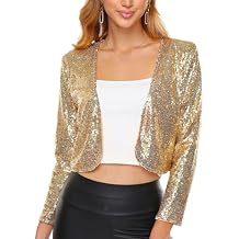 Womens Sequin Shrug Jacket Long Sleeve Open Front Glitter Blazer Bolero Wedding Party Sparkly Cropped Cardigan