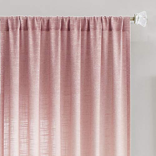 Central Park Ombre Window Curtain Panel Linen Gradient Print On Rayon Blend Fabric Backtab Rod Pocket Drapery Treatments For Living Room/Bedroom, Cream White To Pink, 50" X 84", Set Of 2 #TOP6
