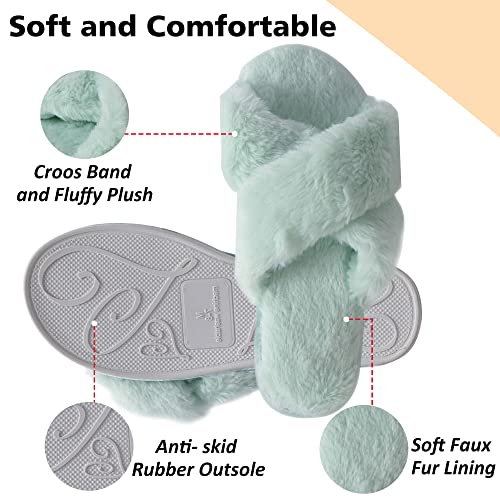 Fuzzy Cross Band Open Toed Slippers for Womens Furry Home Slippers Fluffy Slip on House Shoes Indoor Outdoor Slippers2