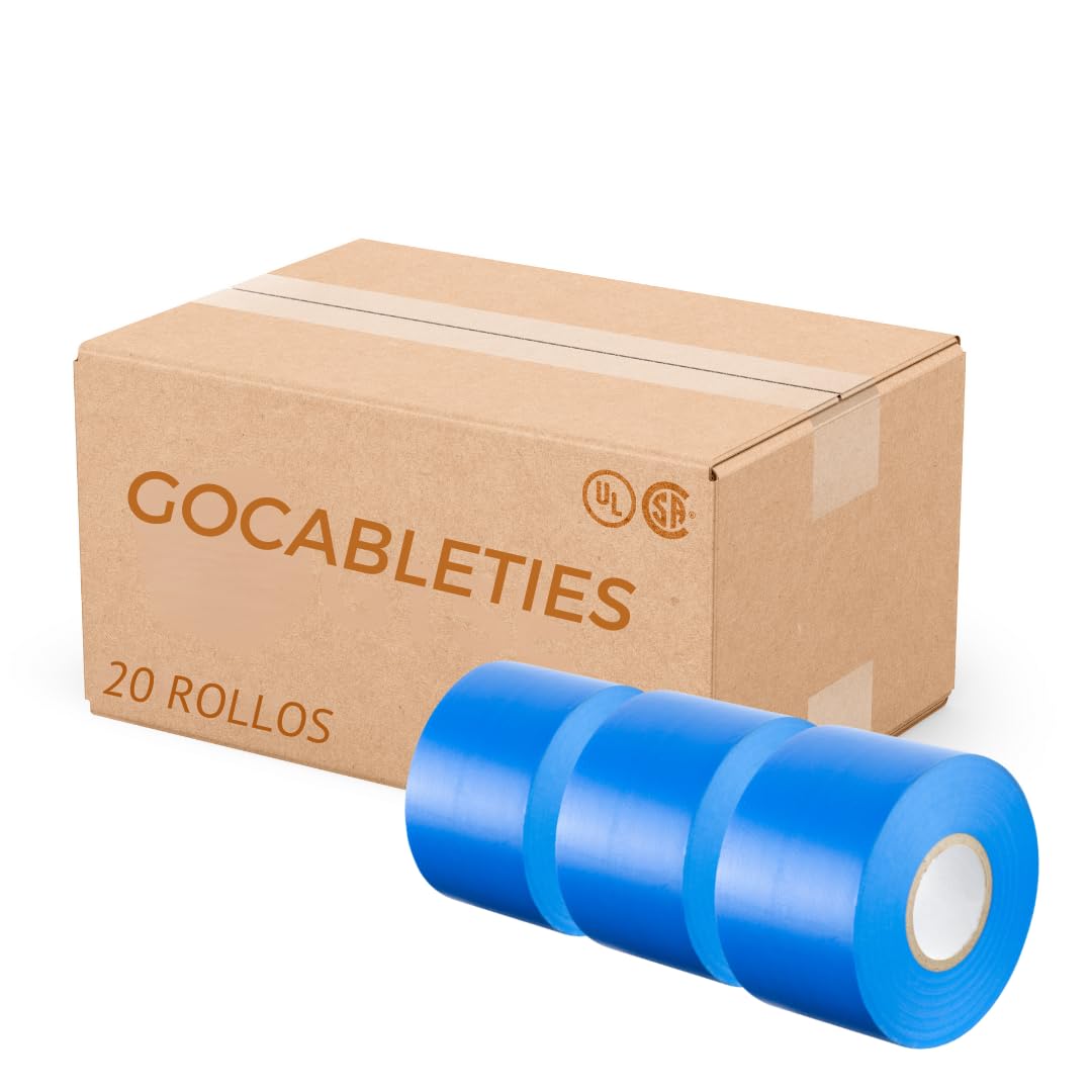 Gocableties Blue Wide Electrical Tape, 50mm x 33m, 2" Strong Self-Adhesive PVC Insulation Tape for Insulating, Repairing and Protecting Electrical Wires, 20 Rolls