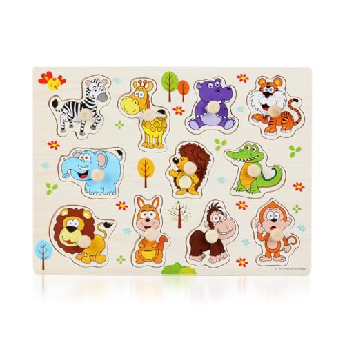 SGERUFZ 1 Pcs Juegos Montessori de Madera Rompecabezas de Animales de la Selva Navidad/Cumpleaños Niños y Niñas 1 2 y 3 años