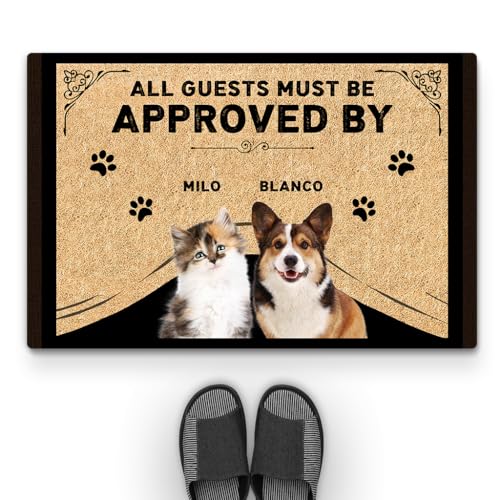 Personal Chic Personalised Door Mat - All Guests Must Be Approved By - Welcome Mat, Welcome Door Mat, Custom Rug, Personalised Rug (2 Animals)