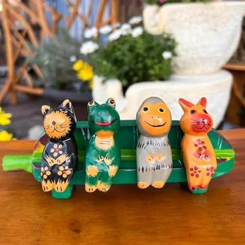 バナナリーフベンチ仲良しアニマル♪ 置き物 オブジェ 木製 バリ猫 玄関 リビング トイレ 寝室 インテリア おしゃれ ナチュラル カフェ リゾート ホテルライク トライバル