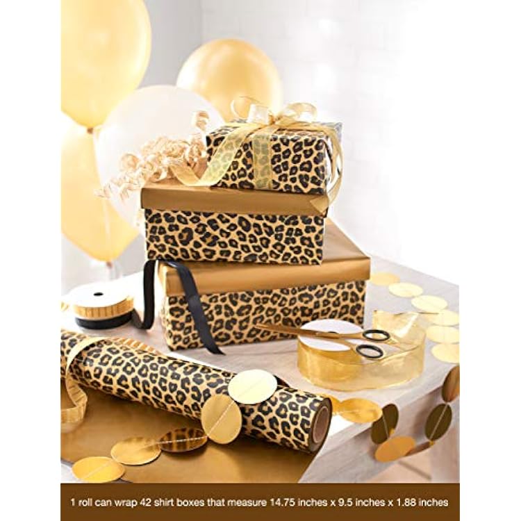 American Greetings Reversible Wrapping Paper Jumbo Roll, Leopard and Gold (1 Roll, 175 sq. ft.)