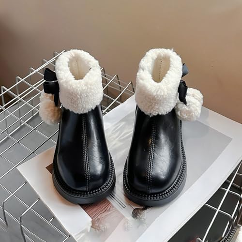 Girls Winter C𝐨wgirl Ankle Boots with Fleece Lining Toddler Big Kids Chunky Low Heel Booties Western Walking Shoes2