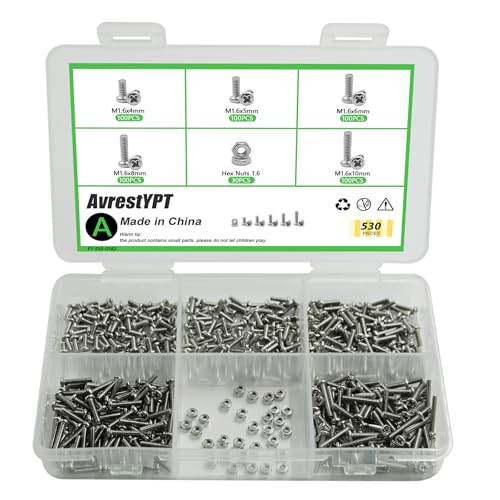 AvrestYPT 530�� 304 �X�e�����X�X�`�[�� ���g���b�N �}�C�N���X�N�����[ �i�b�g�̋l�ߍ��킹�AM1.6x4/5/6/8/10mm�T�C�Y�A�t�B���b�v�X�p���w�b�h�AArduino�ARC���f���A�G���N�g���j�N�X�ADIY�v���W�F�N�g�p�S�˂��L�b�g