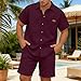 2 Piece Set For Men Short Sleeve Waffle Loose Fit Shirt And Shorts Stretchy Summer Beach Vacation Fashion Matching Sets