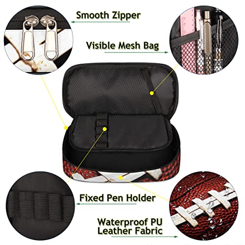 Image of Pardick American Football Big Capacity Pencil Pen Case Football Large Pencil Pouch with Zipper Compartments Pencil Bag for Boys Girls Adults Student Office School Supplies