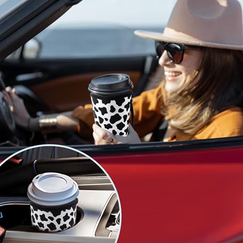 Image of KJQJLY 3 Pack Reusable Iced Coffee Sleeves for Iced Coffee Cups or Drinks Reusable Neoprene Insulated Sleeves for Hot and Cold Drinks from Starbucks, Dunkin, And More (Cows)