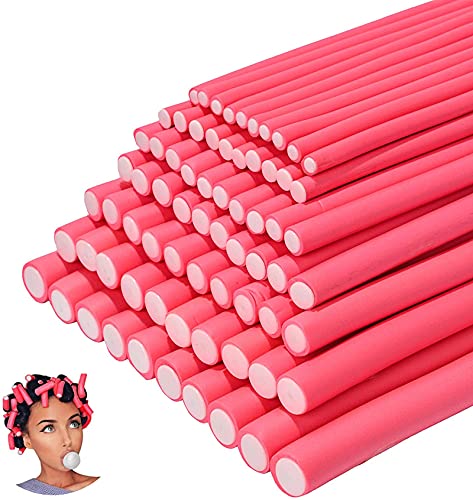70PCS Flexible Curling Rods Hair Curlers Twist Foam Hair Rollers Flexible Rods Hair Curlers for Short Long Hair Soft Foam No Heat Flexi-Rods Hair Curler for Women Girls Curly Hair (Pink, 7 Size)