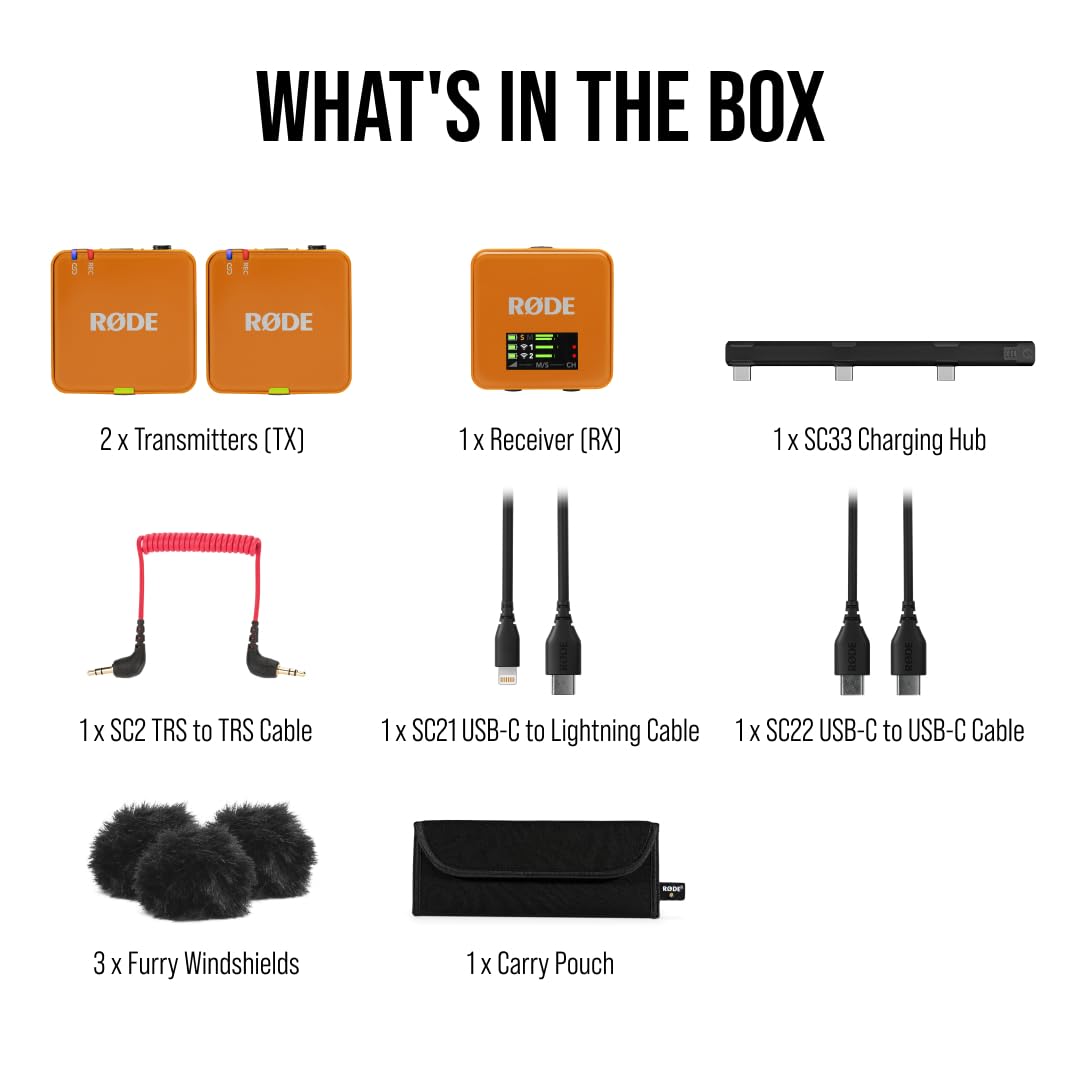 RØDE Wireless GO II Ultra-compact Dual-channel Wireless Microphone System with Built-in Microphones, On-board Recording and 200m Range for Filmmaking, Interviews and Content Creation: Wireless GO Gen 3 Orange