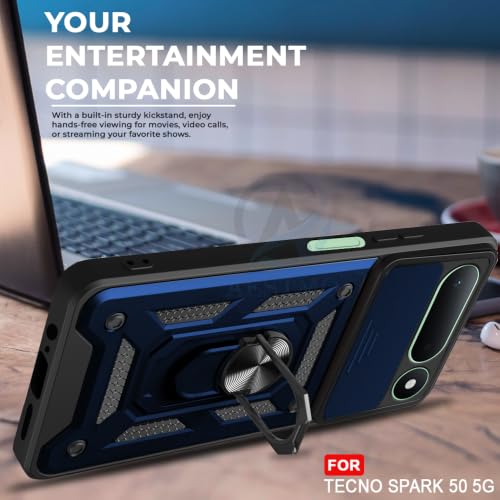 Image of AESTMO Tough Armor Tecno Spark 50 5G Bumper Back Case Cover | Ring Holder & Sliding Camera Shield Cover | 360 Degree Protection Back Case Cover for Tecno Spark 50 5G (Blue)