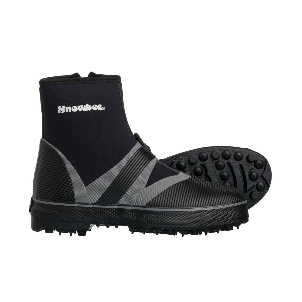Snowbee Men’s Rockhopper Spike Sole Wading Boots with Neoprene Uppers & Side Zip, Hardened Steel Spikes for Rock‑Fishing & Shore Wading Black/Grey - Sizes 7