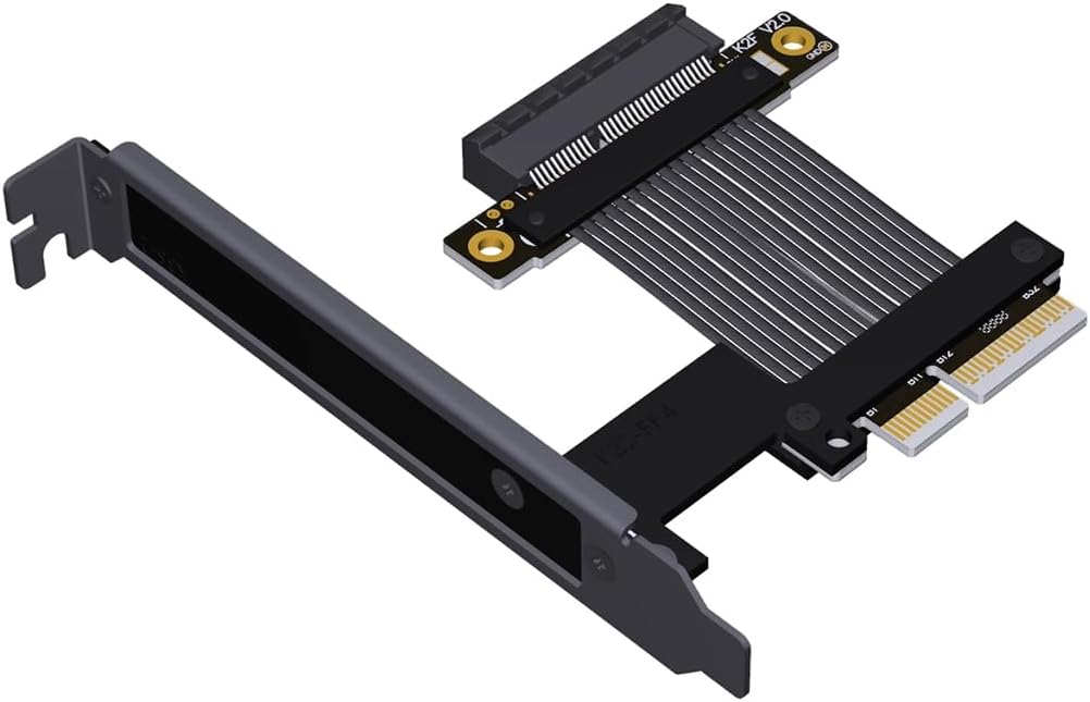 JMT ADT-K22 PCIe 5.0 x4 to x4 Extension Cable 128Gbps High-Speed Flex Adapter Support Network Card, Hard Drive, and USB Card with X4 Interface (K22SF-BK,15CM)
