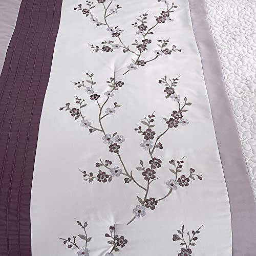 Edredón bordado floral King de Chezmoi Collection en morado y gris 3