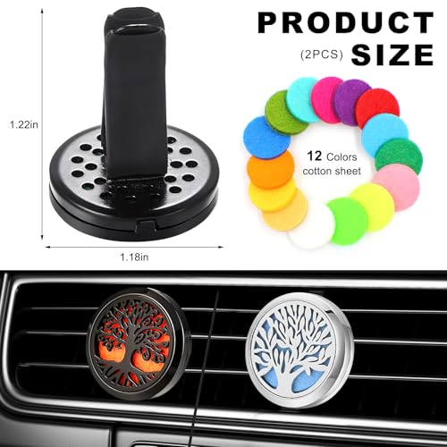 Image of KVAEY 2PCS 30mm Car Diffuser Vent Clips, Tree of Life Aromatherapy Essential Oil Diffuser Locket with 12 Felt Pads, Stainless Steel Car Diffuser Locket Air Freshener (Style1)