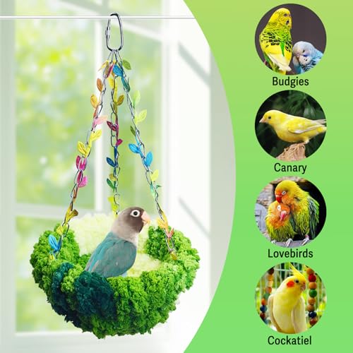 Image of kathson Hanging Bird Bed, Bird Hammock for Cage Winter Warm Bird Plush Nest Parrot Sleeping Bed for Budgie Lovebird Conure Quaker (Diameter 6.3 in, Green)