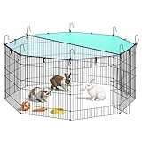 SONGMICS Kleintiergehege, Freilaufgehege mit Abdeckung, Gehege, atmungsaktiv, Sonnenschutz, für Kaninchen, Meerschweinchen, 8 Gitterplatten, 138 x 138 x 60 cm, tintenschwarz LPI020BH01