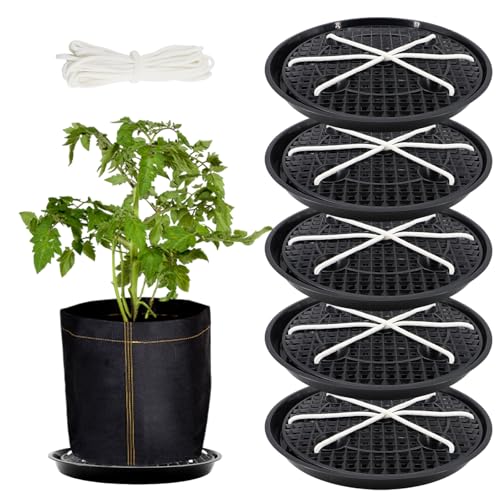 Soleeya 5-Pack 12 Plastic Plant Saucer Self Watering Pots for Indoor Plants Bottom Plant Water Catcher Tray Indoor/Outdoor Greenhouse Garden Auto-Irrigation System for 5 Gallon Fabric Grow Bag