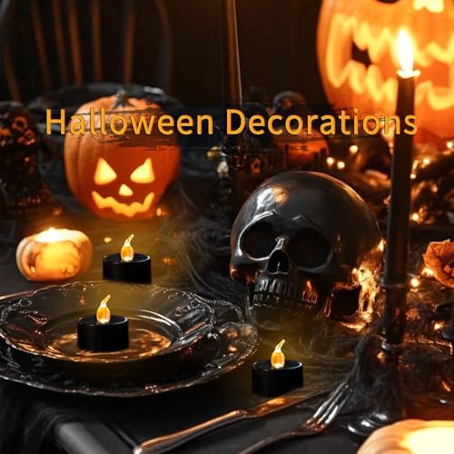 Image of LANKER Flameless Candles with 6H Timer, Flickering Warm Yellow LED Tea Lights with Black Base, Long Lasting Battery Operated Fake Candles for Party, Halloween and Christmas, Set of 24 (Black)