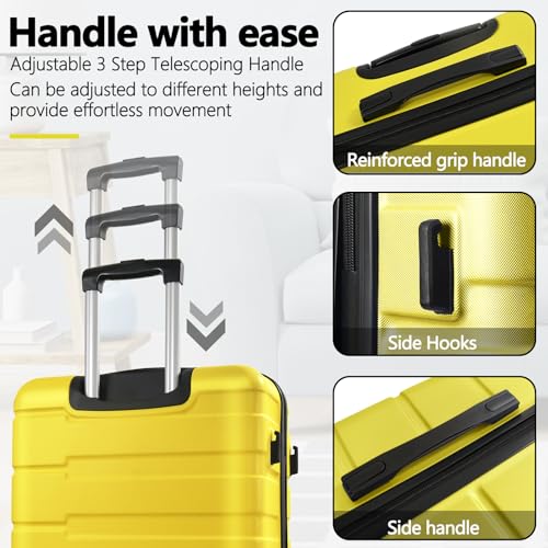 24 Inch Luggage with Spinner Wheels,Hardside Lightweight Large Checked-Medium Suitcase,Yellow2