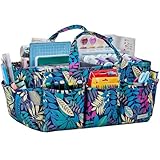 HOMEST Craft Organizer Tote Bag with Multiple Pockets, Storage Art Caddy for Scrapbooking, Crafts Supply Carrier for Tools, Floral