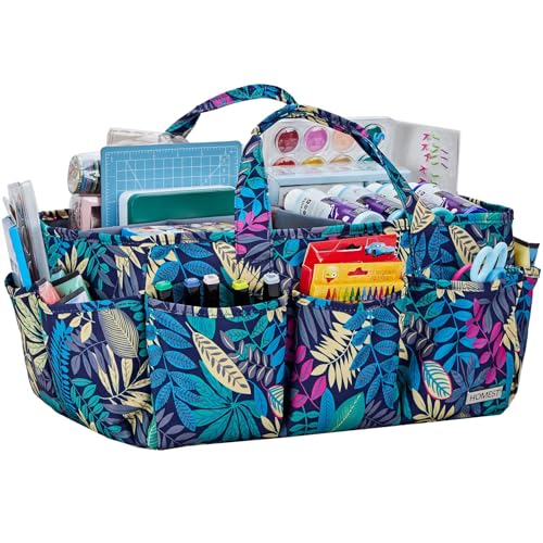 HOMEST Craft Organizer Tote Bag with Multiple Pockets, Storage Art Caddy for Scrapbooking, Crafts Supply Carrier for Tools, Floral
