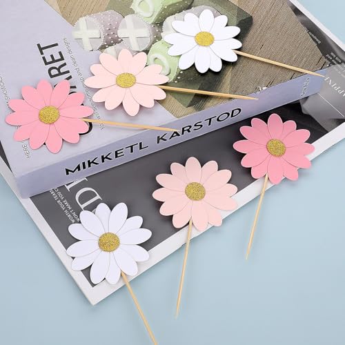Hariendny 595048_1_AKZS2ICB 24 Pack Flower Cake Topper Daisy Cupcake Toppers White Daisy Party Picks Flower Cake Picks Daisy Cake Decorations Chrysanthemum Cupcake Toppers thumb #6