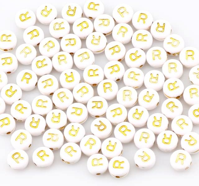 White Gold Mixed Letter Acrylic Beads 7mm Flat Round Spacer Alphabet Beads for Jewelry Making Handmade Necklace Bracelet DIY-R,400pcs