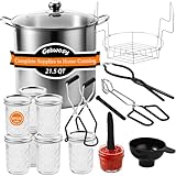 Canning Supplies Kits with 21.5 Qt Canning Pot, 7pcs Mason Jars, Tongs, Stainless Steel Jar Rack, Funnel, Lid Lifter Water Bath Canner Tool Set (Black Canning Kits with Pot)