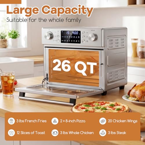 Image of ARLIME 14-in-1 Air Fryer Toaster Oven Combo, 1700W Stainless Steel Countertop Convection Oven with Bake, Rotisserie, Dehydrate & Defrost Functions, 26 QT Large Capacity, 60-Minute Timer & Accessories