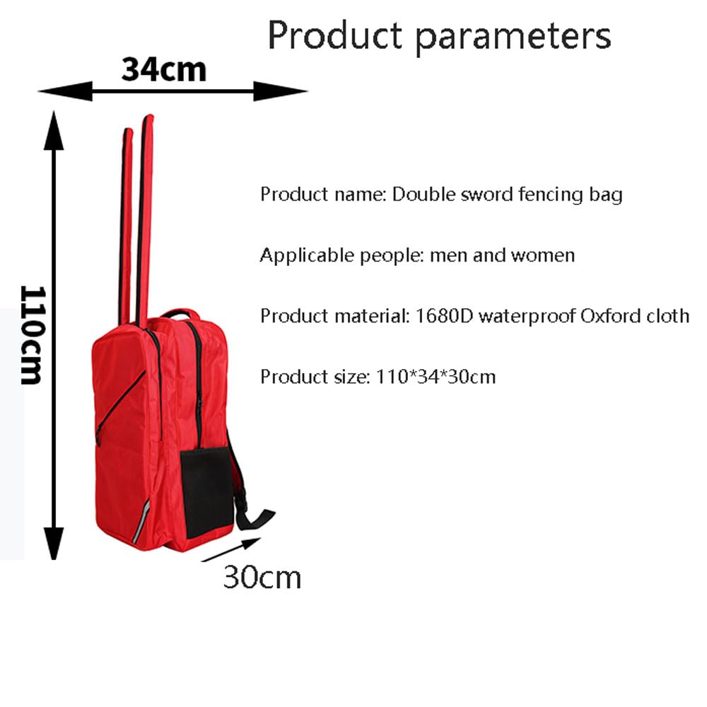 Bolsa de espada para esgrima, mochila de almacenamiento impermeable para dos espadas, tela 1680D duradera para espadas y equipos de aluminio, medidas 110 x 34 x 30 cm