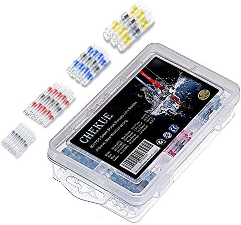 Wire Connectors, Chekue Solder Seal Butt Connectors - Heat Shrink Solder Sleeves - Electrical Wire Terminals - Marine Insulated Butt Splices, 200 Pcs