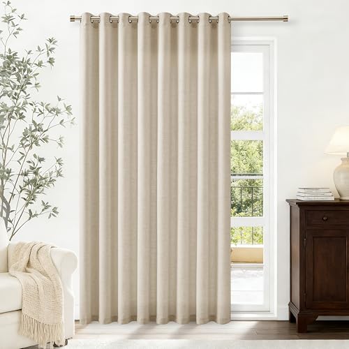 Image of Warm Beige Extra Wide 100 Inch Linen Curtains 84 Inch Length