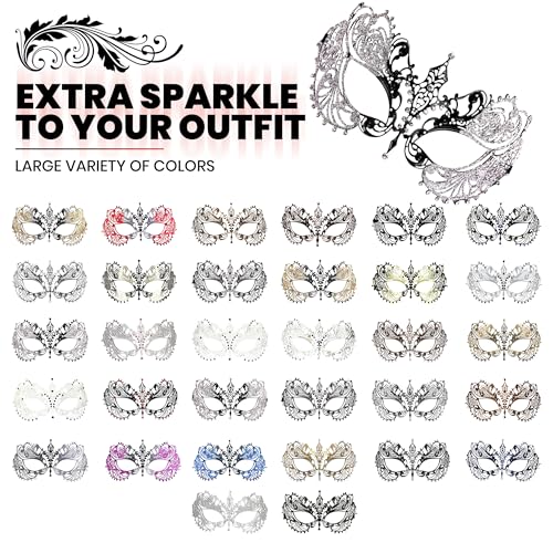 Image of Masquerade Mask for Women with Rhinestones - Elegant Metal Half Face Mask for Masquerade Parties, Mardi Gras, & Themed Events