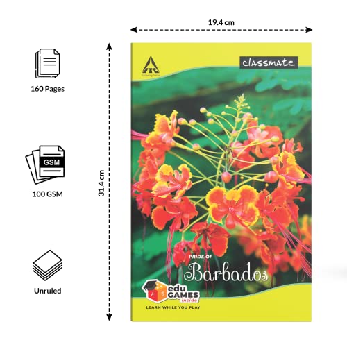 Image of Classmate Long Book - Unruled, 160 Pages, 314 mm x 194 mm - Pack Of 3