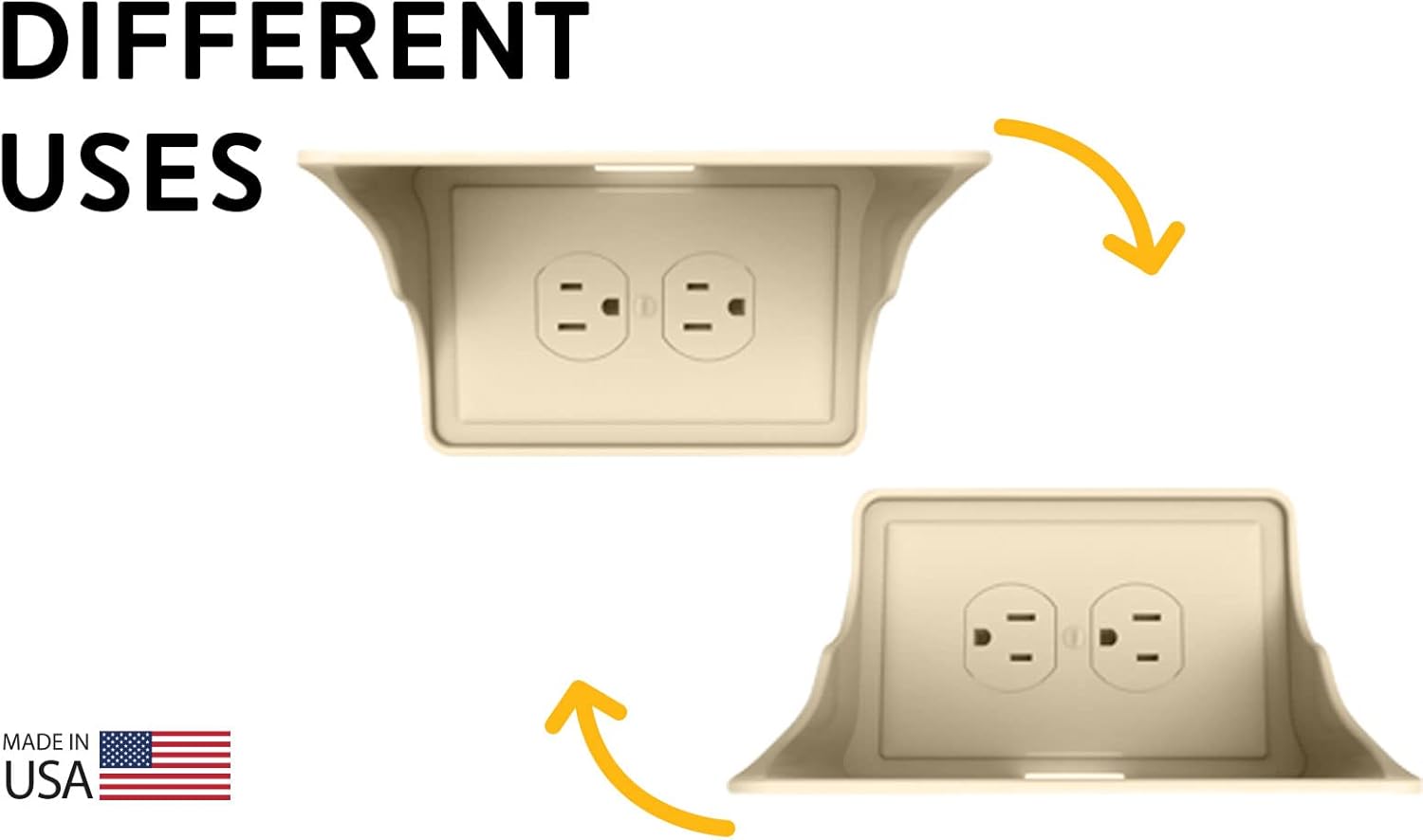BeraTek Industries Power Perch Single Wall Outlet Shelf | Home Wall Shelf Organizer for Bathroom, Kitchen, Bedrooms, Dorm Rooms (Almond, Horizontal Outlet 2 Pack)