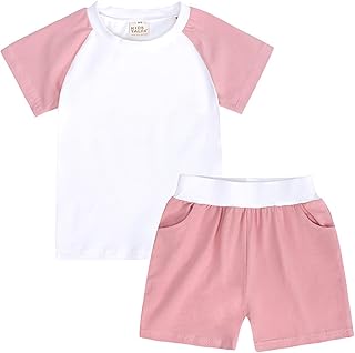 Conjunto de pantalones cortos para niños, camisa de 2 piezas para niños pequeños, bebés, niños y niñas, trajes de verano, bloque de color, manga corta, camiseta y pantalones cortos