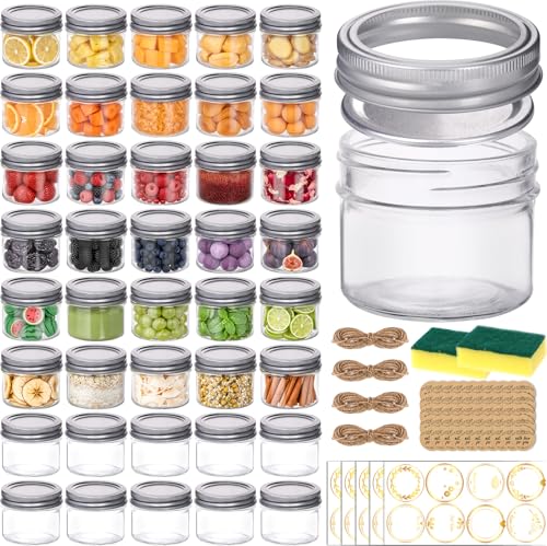 STARSIDE 4oz Mini Glass Mason Jars 40-Pack with Airtight Silver Split Lids