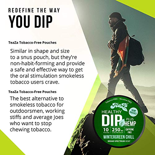 TeaZa Energy Smokeless Alternative with Hemp | Quit Chewing and Dipping Snuff | Nicotine and Caffeine Free Herbal Energy Pouch (Wintergreen Chill, 1 Pack)