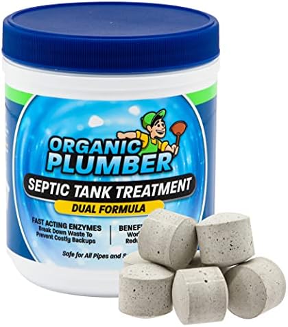 Organic Plumber Septic Tank Treatment & Cleaner Tablets - 1 Year Supply Beneficial Bacteria & Enzyme Septic Treatment Tablets - 12 Easy to Use Flushable Tablets
