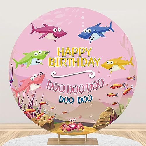 Toile de fond ronde requin rose décoration anniversaire enfant et fond de studio photo 2,2x2,2m