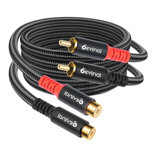Devinal RCA Extension Cable - RCA Male to Female Nylon-Braided Durable Flexible and Enhanced Audio/Video Connectivity for Home Theater Gaming and Audio Systems 3 Feet 2-Pack
