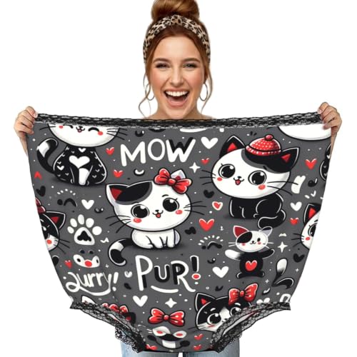 Culotte de mamie humoristique surdimensionnée noire imprimé chat