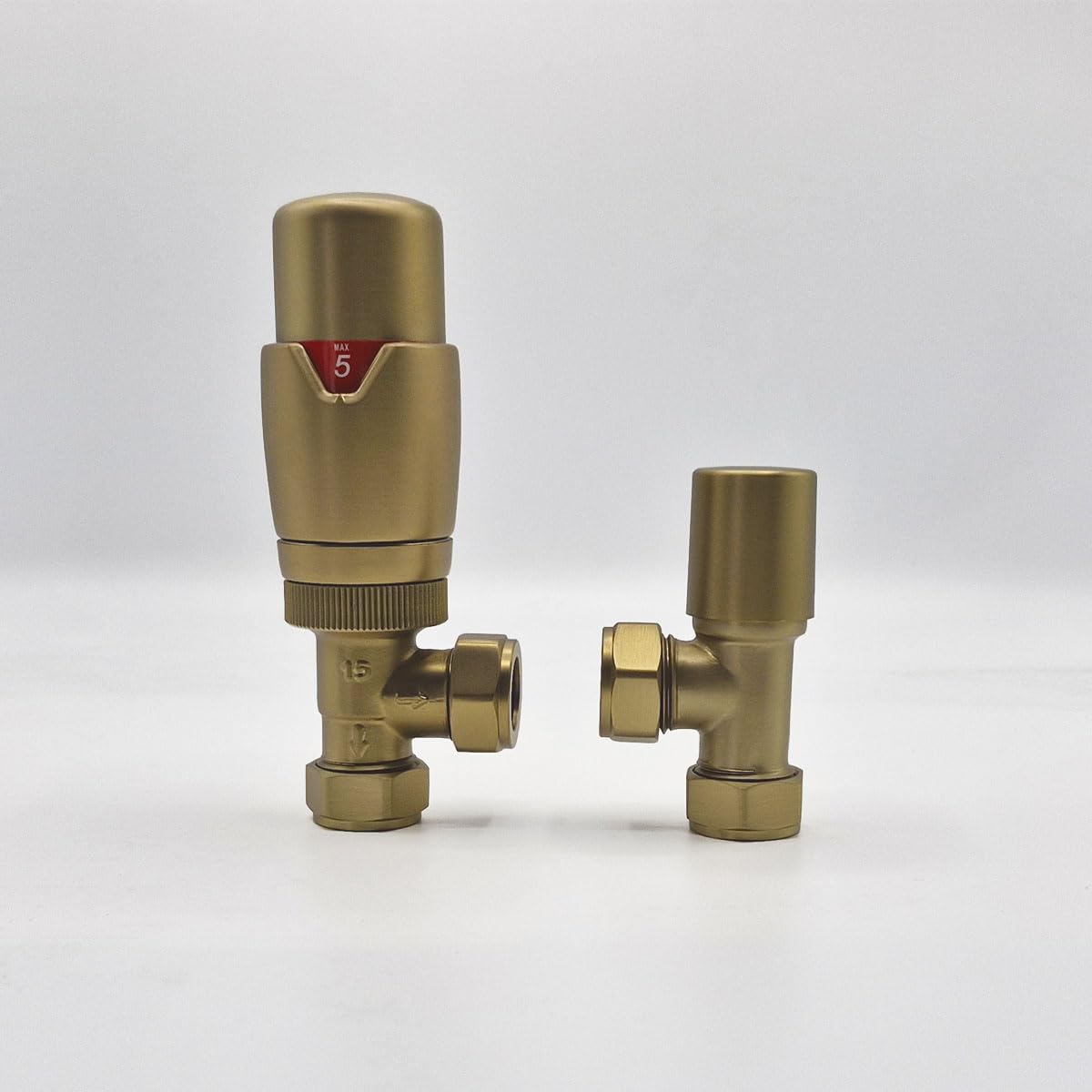 Lux Heat Angled Brushed Brass Thermostatic Radiator Valve (TRV) Set
