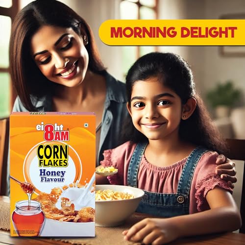 Image of 8AM Corn Flakes Honey 300 Gram (Pack Of 3), Golden Corns & Honey, No Cholesterol, Trans Fat, Artificial Additives, Iron & Calcium, Crunchy & Nutritious Whole Grain Breakfast Cereal