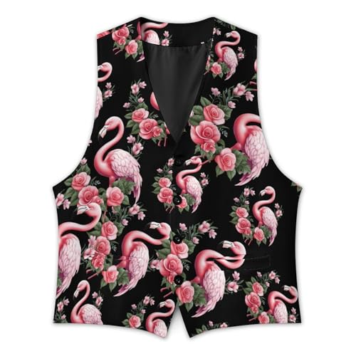 Cute Flamingo with Flowers Men's Suit Vest Business Formal Waistcoat Vest with 2 Pockets for Wedding Party3