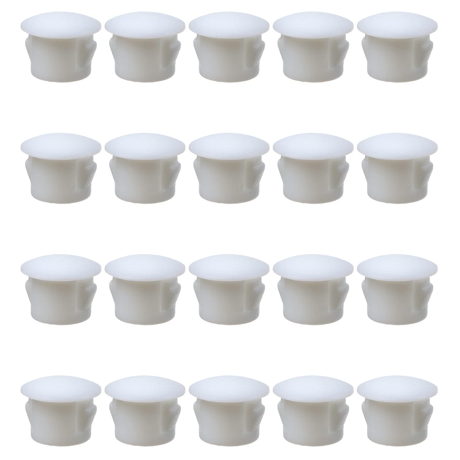 Heyiarbeit 50pcs Hole Plugs 5/16" / 8mm Nylon Plastic Round Snap in Type Locking Hole Tube Furniture Fencing Post Pipe Insert End Caps White Tone